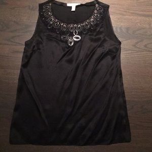 Black silk embellished sleeveless shirt